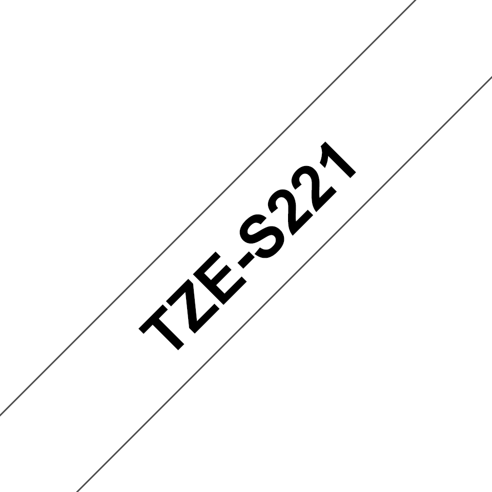 Genuine Brother TZe-S221 Labelling Tape Cassette – Black on White Strong Adhesive, 9mm wide